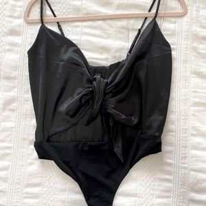 Silky tie-front bodysuit